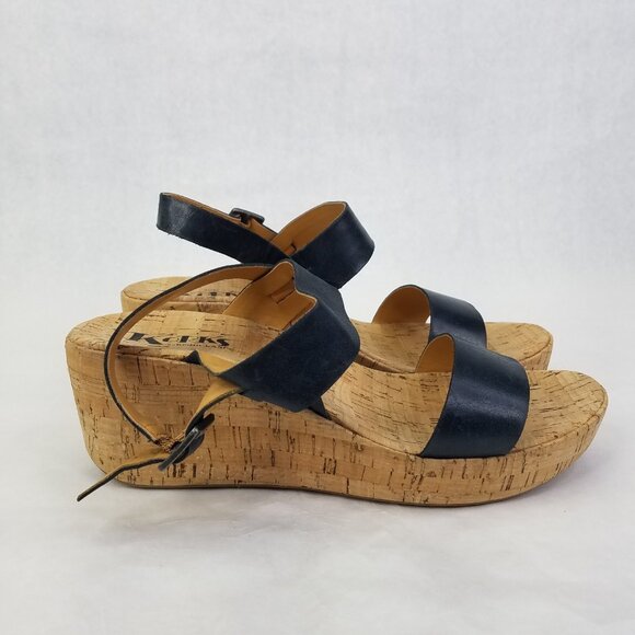 Korks Kork-Ease Austin Sandals Women 11 EU 43 Navy Leather Faux Cork Wedge Shoe - Picture 4 of 16